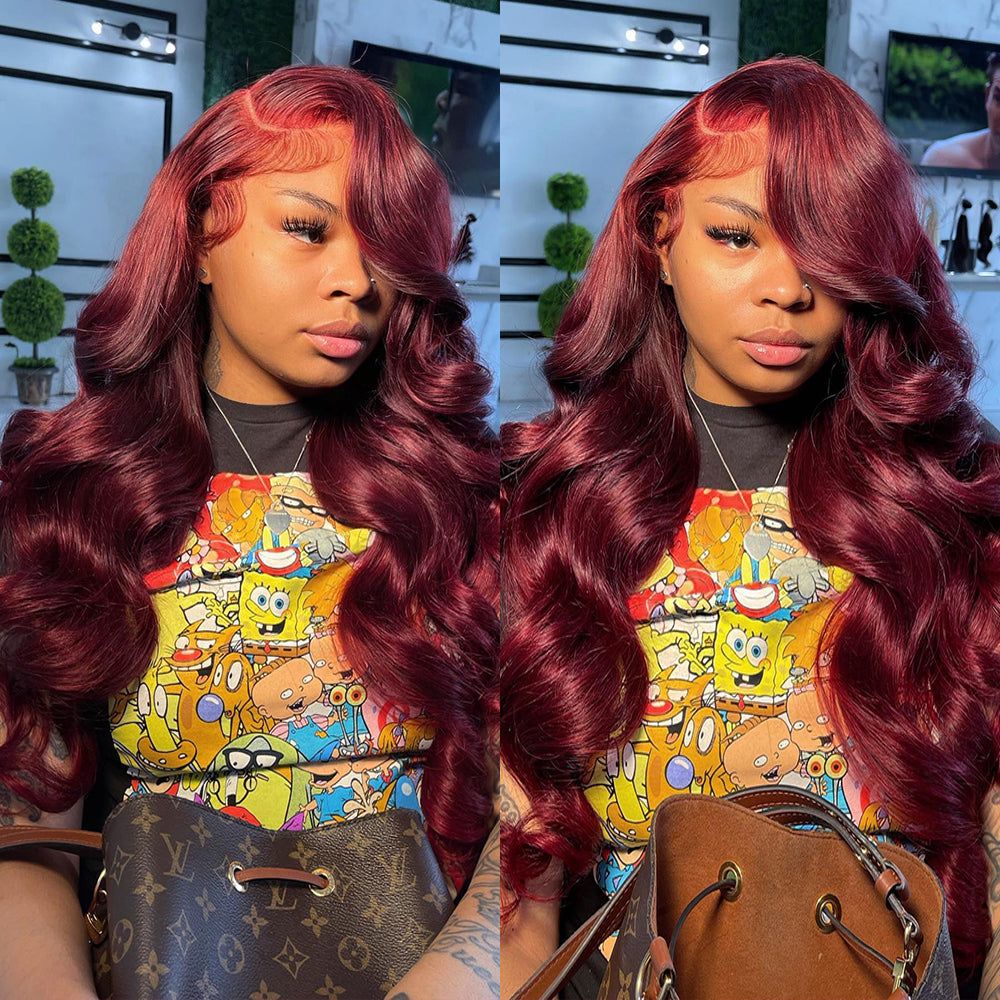 Sterly Affordable #99J Body Wave Wig Burgundy Lace Frontal Human Hair Wig