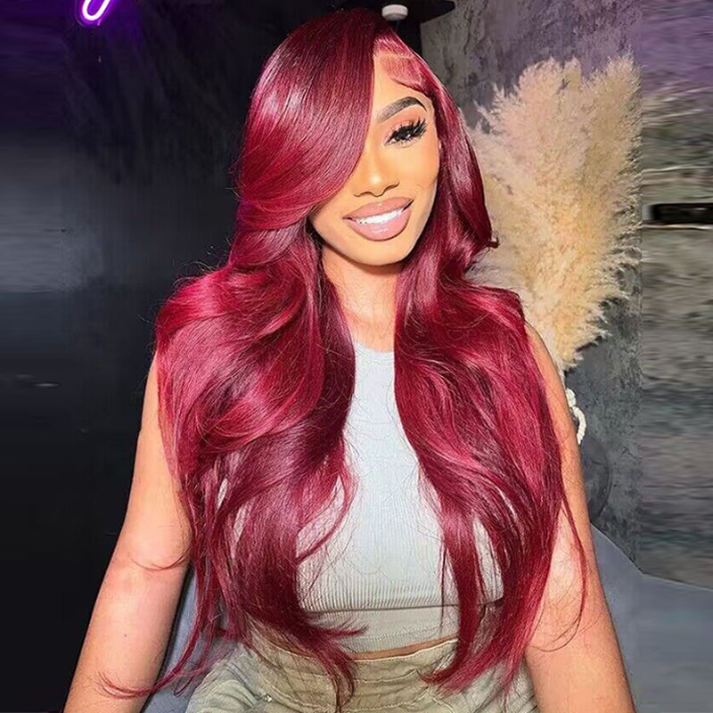 Affordable #99J Straight Hair Wig Sterly Burgundy 13x6 Lace Front Human Hair Wigs