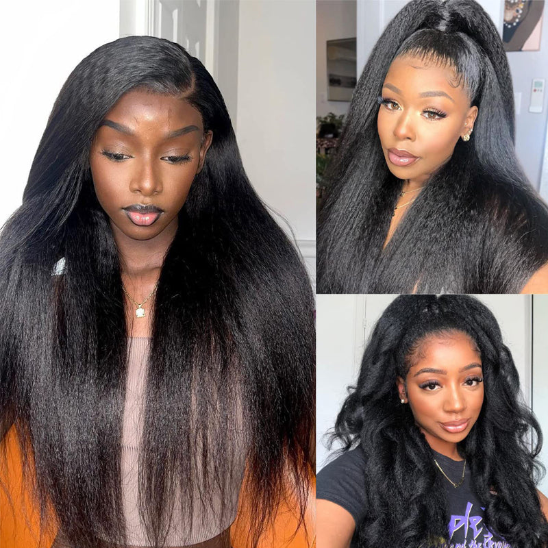 Perruques Lace Frontal HD 360° en cheveux humains Yaki lisses/frisés pour femmes, Sterly Hair