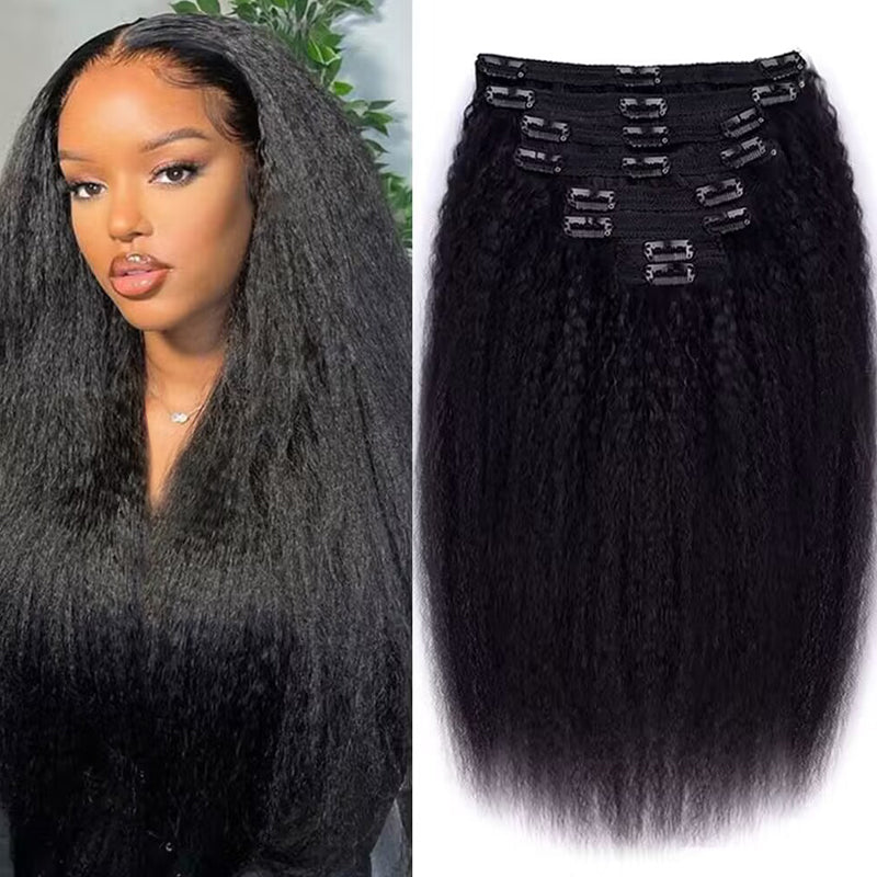 Sterly Clip-in Hair Kinky Straight Human Hair Extensions 8pcs Per Set with 18Clips