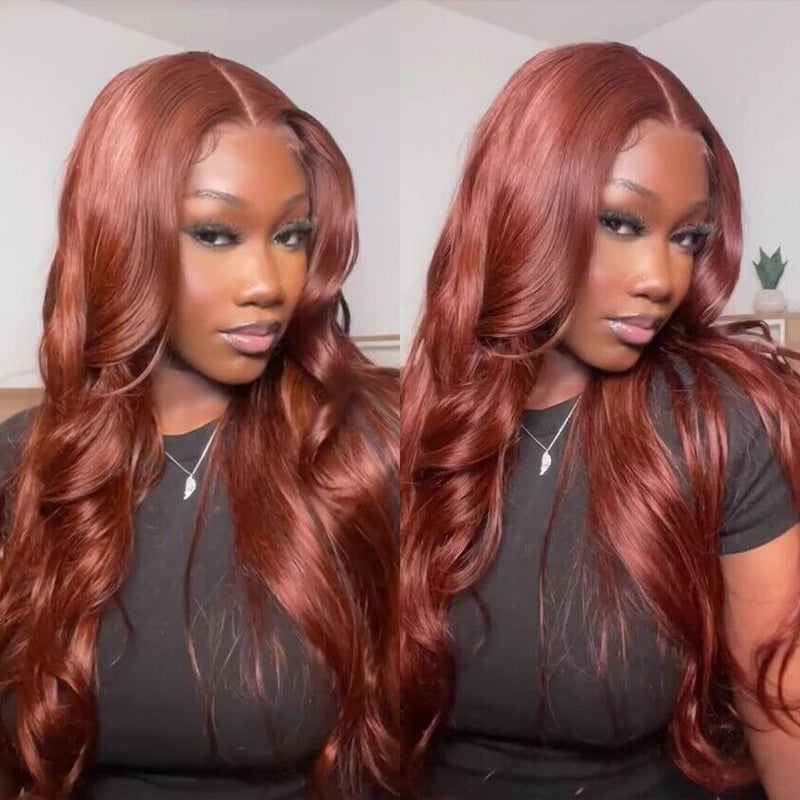 Glueless 13x6 Reddish Brown Wig Sterly HD Lace Auburn Body Wave Human Hair Wigs