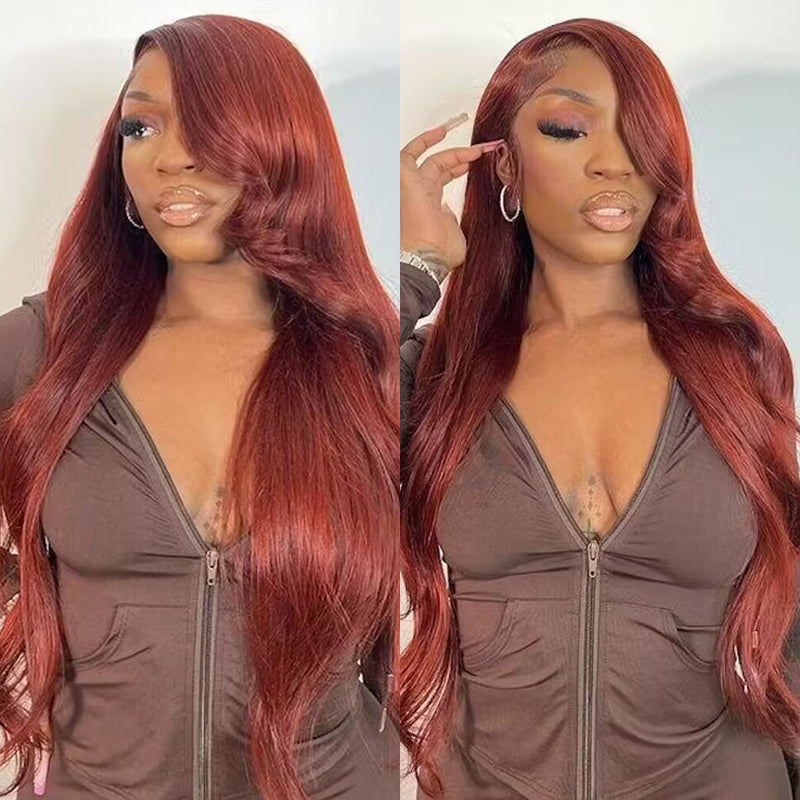 Glueless 13x6 Reddish Brown Wig Sterly HD Lace Auburn Body Wave Human Hair Wigs