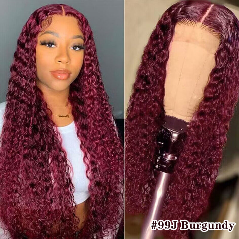 Affordable Reddish Brown /#99J Burgundy Deep Wave Wig Sterly 13×6 Full Lace Frontal Human Hair Wigs