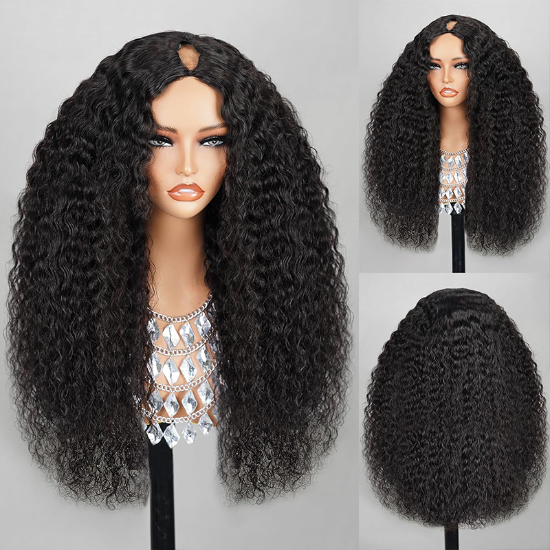 New Updated No Leave Out No Lace No Glue Jerry Culry V Part Drawstring Wig