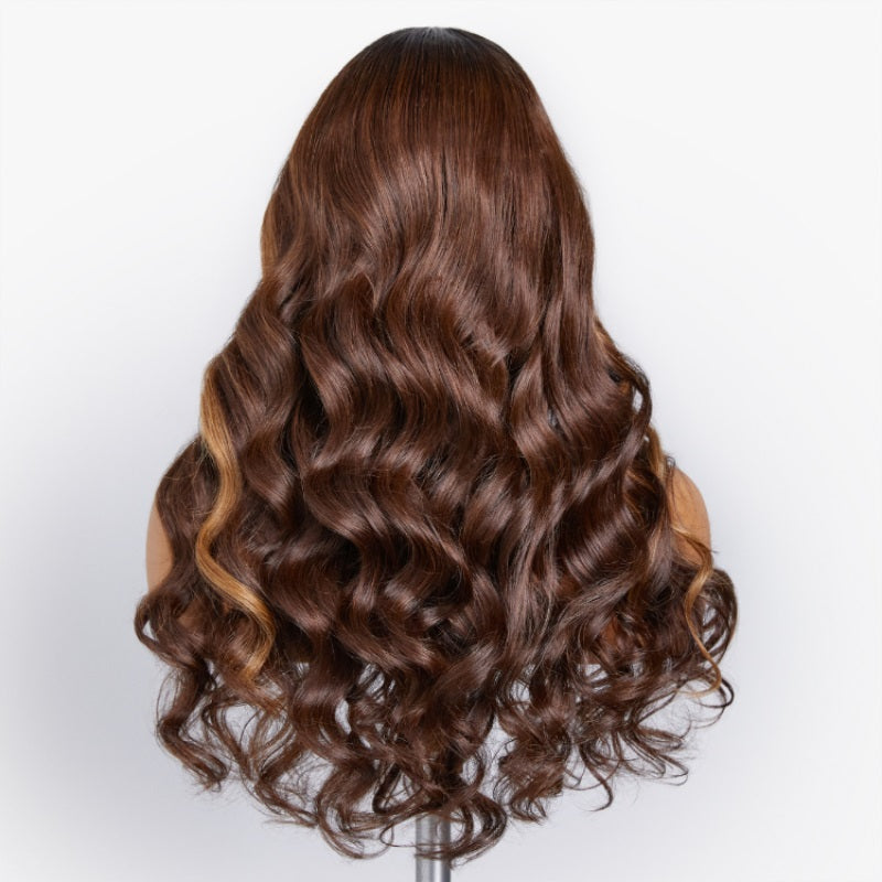 Brown Highlight With Natural Hair Roots Loose Wave Glueless HD Lace Wig