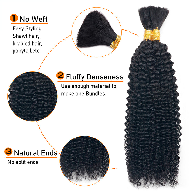 Sterly Curly Wave Bulk Human Hair For Braiding No Weft 100g (1 Pack-2 Bundle 50g)