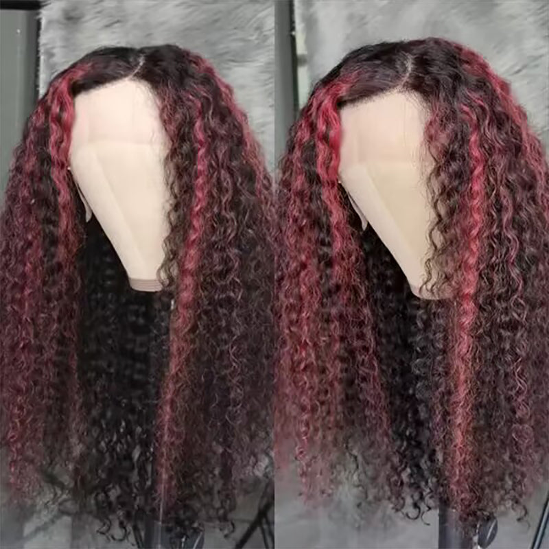 Sterly Burgundy Highlight Curly Wave Wig P1B/99J Colored Lace Frontal Human Hair Wig