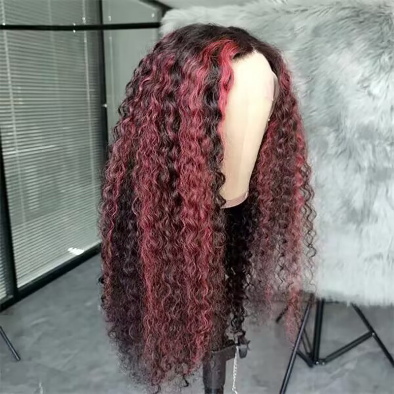 Sterly Burgundy Highlight Curly Wave Wig P1B/99J Colored Lace Frontal Human Hair Wig
