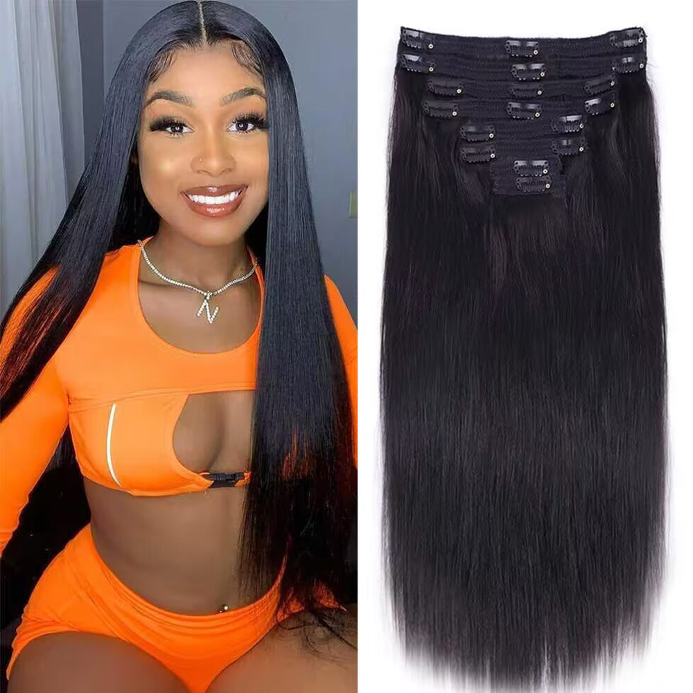 Sterly Straight Clip in Hair Extensions Human Hair 8pcs Per Set with 18Clips