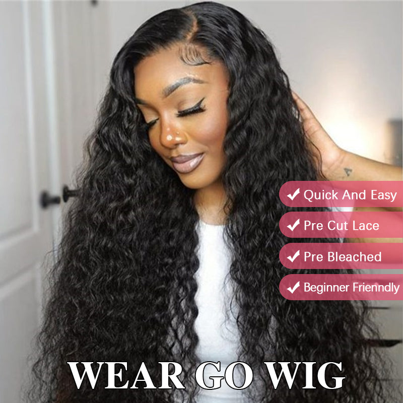 Perruques en cheveux humains avec dentelle frontale Sterly Water Wave Wear Go, sans colle, nœuds pré-décolorés, 6 × 4,5