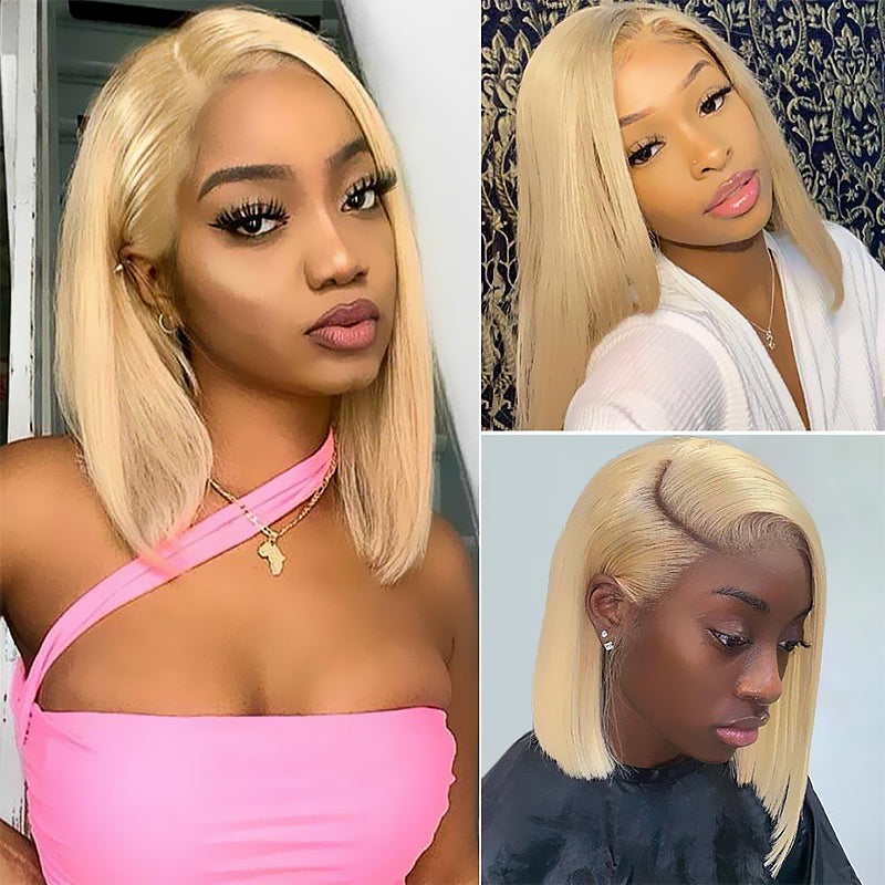 #613 Blonde Straight Bob Wig 13x6 HD Lace Human Hair Wigs
