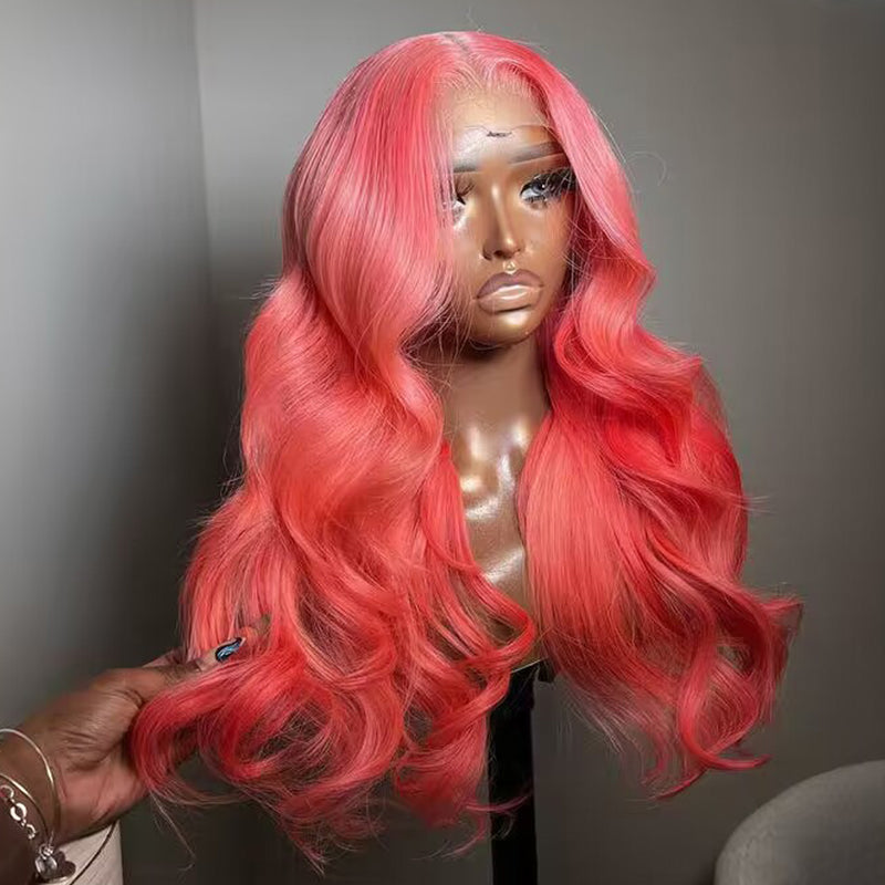 Sterly Pink Transparent Lace Front Wigs Long Body Wave Human Hair Wigs For Women