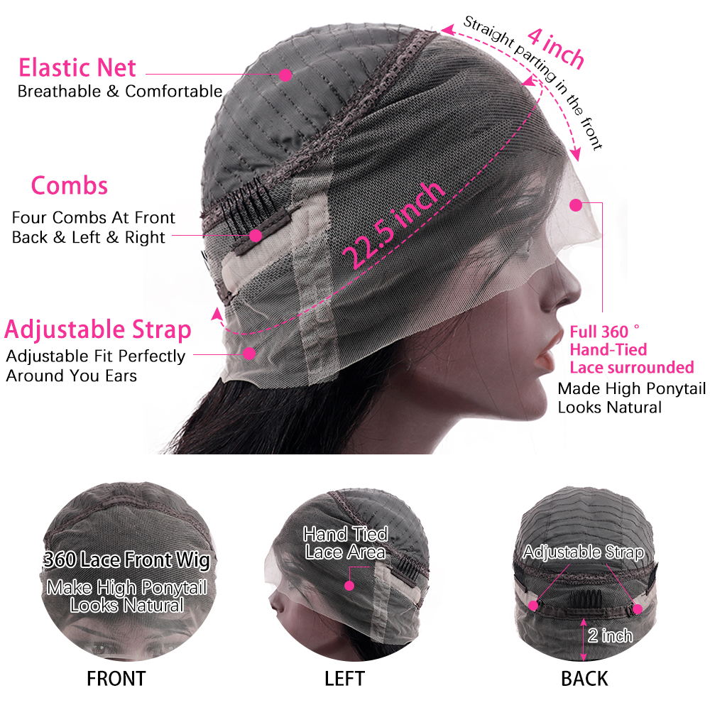 Perruques Lace Frontal HD 360° en cheveux humains Yaki lisses/frisés pour femmes, Sterly Hair
