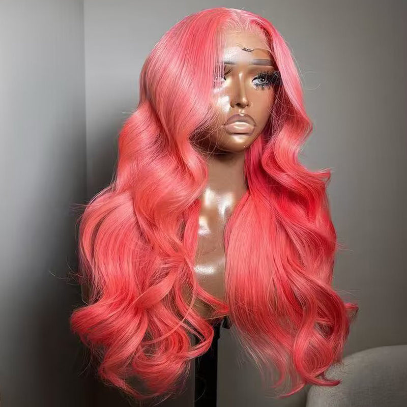 Sterly Pink Transparent Lace Front Wigs Long Body Wave Human Hair Wigs For Women