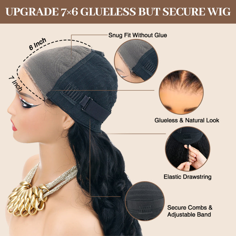 Glueless 7×6 Real HD Lace #99J Burgundy Body Wave Hair Wig Ready To Go 100% Human Hair