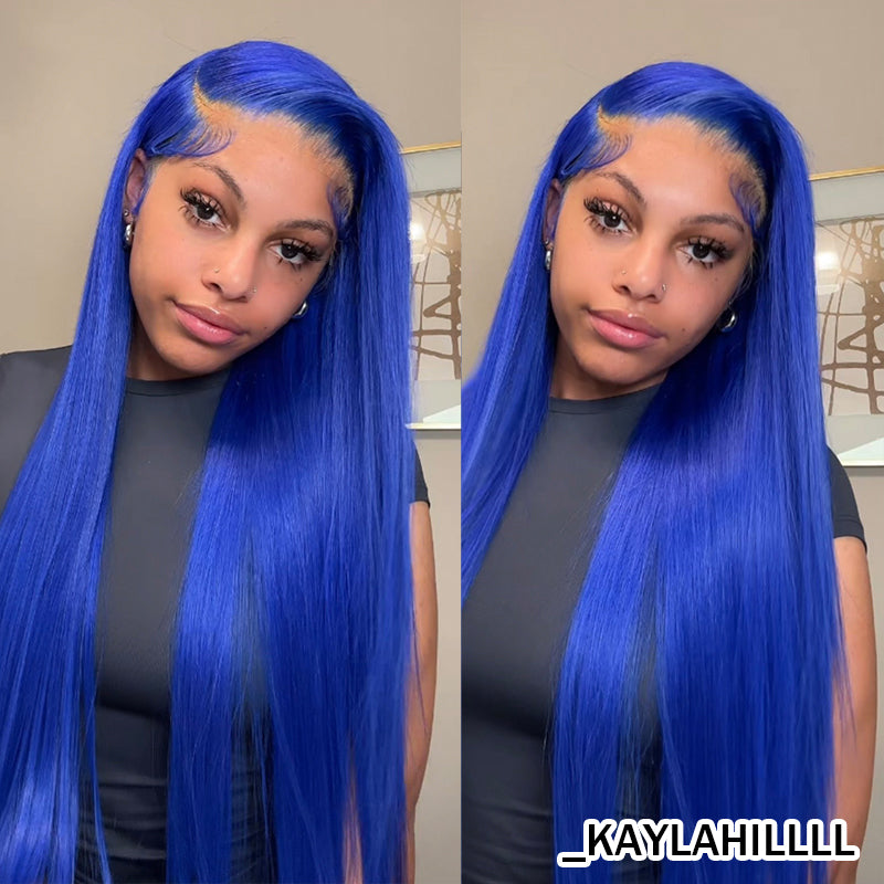 Sterly Royal Blue 13x6 Full Frontal Lace Body Wave Human Hair Wigs Pre Colored Blue Wigs