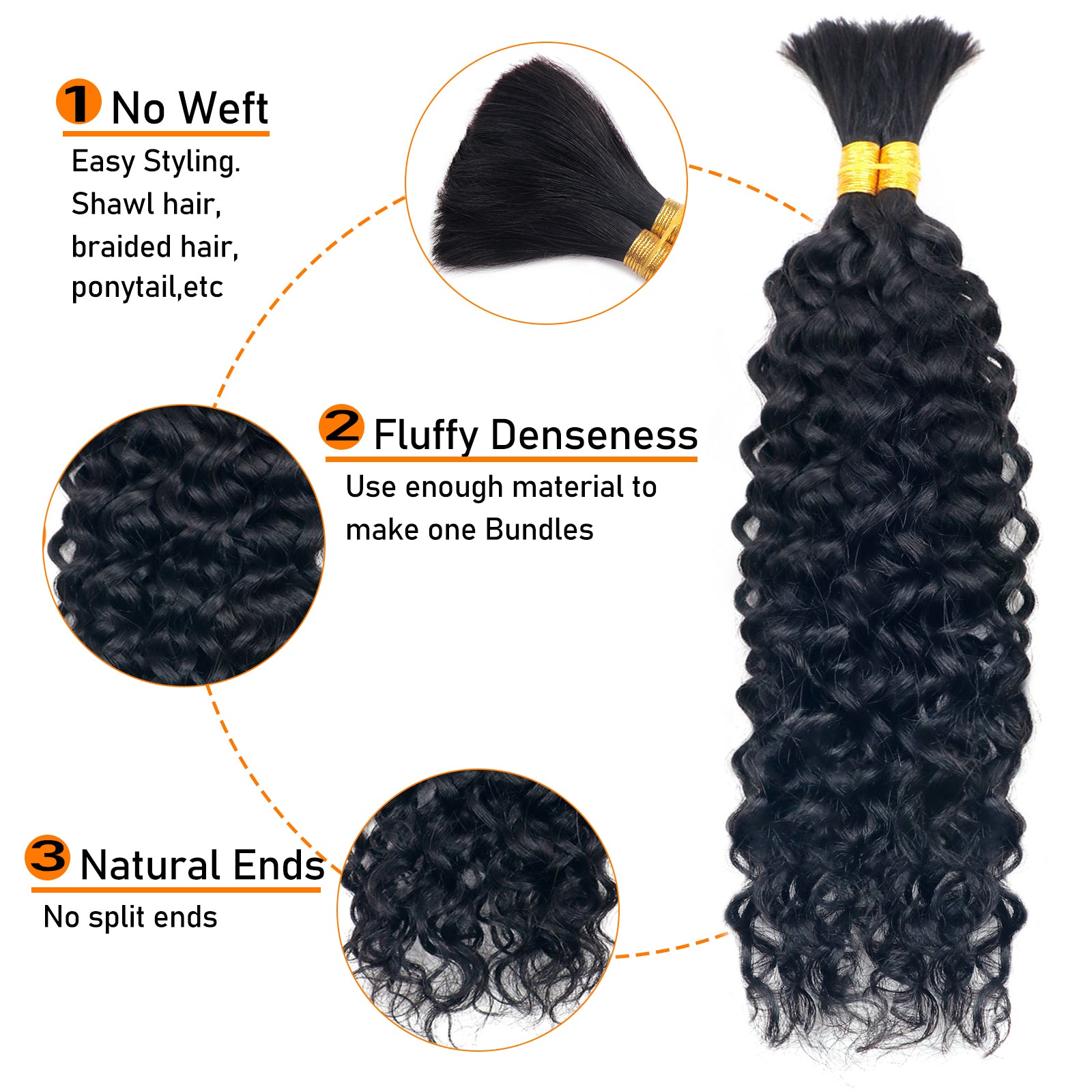 Cheveux humains ondulés en vrac Sterly Water Wave pour tressage sans trame 100 g (1 paquet - 2 paquets de 50 g)