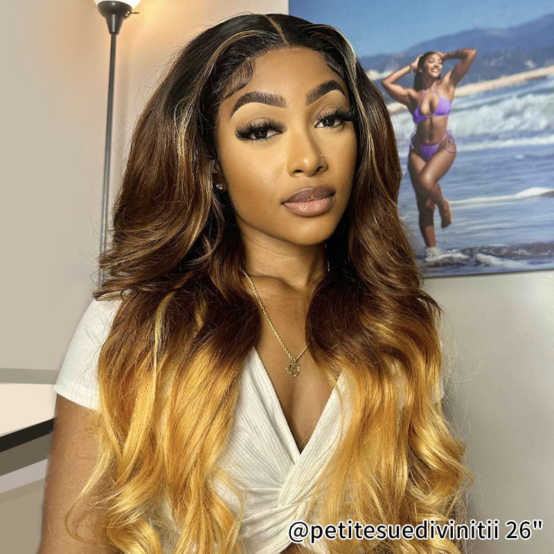 Sterly Hair T1B/4/27 Highlights Brown Ombre Wigs Highlight Body Wave Wigs