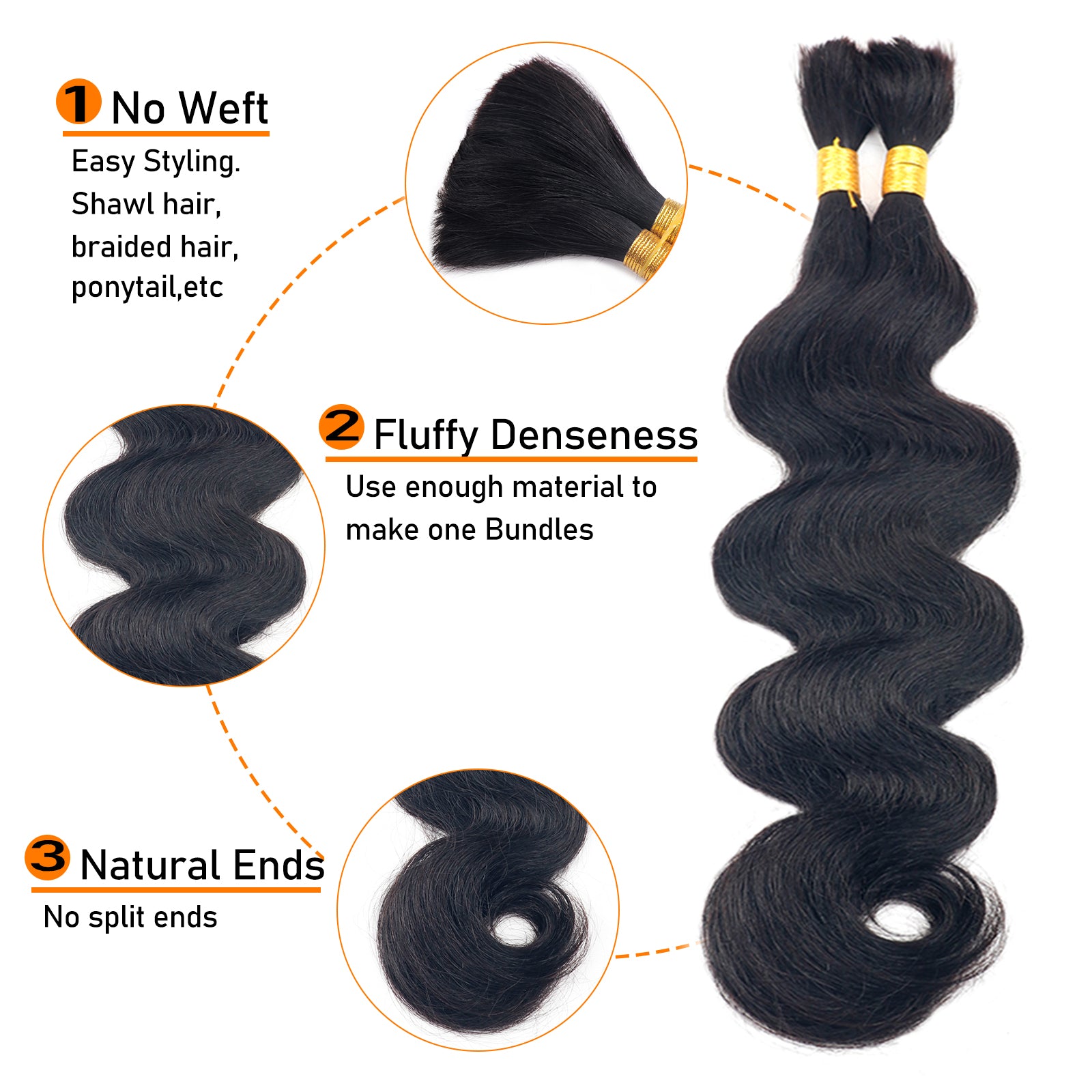 Cheveux humains ondulés en vrac Sterly pour tressage sans trame 100 g (1 paquet - 2 paquets de 50 g)