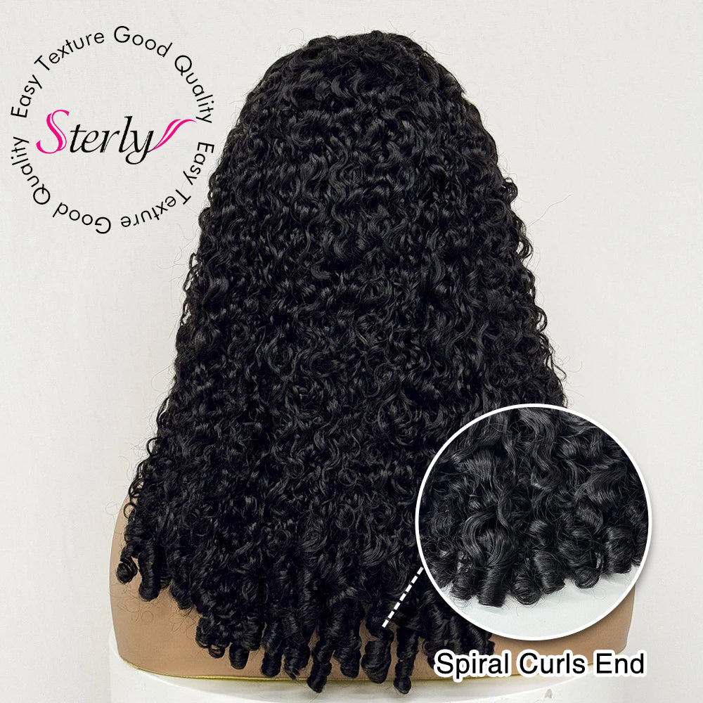 Affordable Burmese Curly Frontal Human Hair Wig Hot Selling Premium Hair Drawstring Wig With Finger Coil Ends