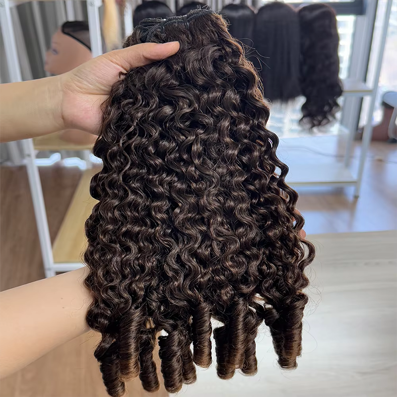 #4 Extensions de cheveux frisés birmans bruts brun chocolat 100 % cheveux humains Sterly Hair