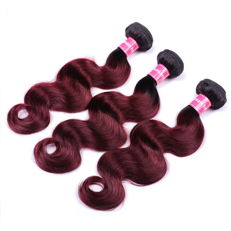 Sterly T1B/99j Colored Ombre Straight Hair / Body Wave Bundles Human Hair Weave