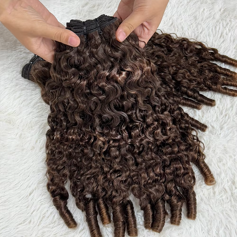 #4 Extensions de cheveux frisés birmans bruts brun chocolat 100 % cheveux humains Sterly Hair