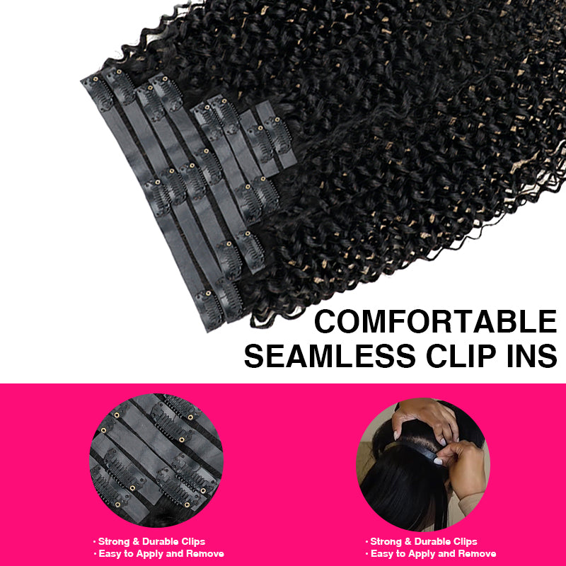 Seamless Clip in Hair Extensions Human Hair Curly PU Clip ins Human Hair for Women