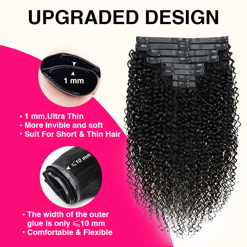 Seamless Clip in Hair Extensions Human Hair Curly PU Clip ins Human Hair for Women