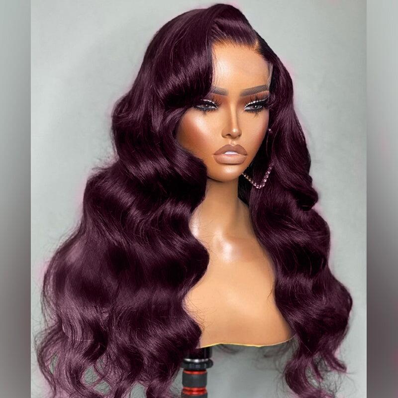Hot&Pop Trend Dark Purple Plum Colored Lace Front Human Hair Wig