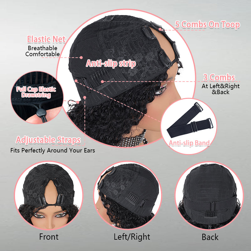 New Drawstring V Part Curly Wig No Leave Out And No Sew In Human Hair Wigs