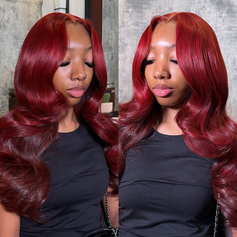 Sterly Affordable #99J Body Wave Wig Burgundy Lace Frontal Human Hair Wig