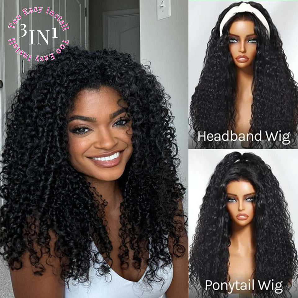 Burmese Curly 3-In-1 Half Wig Glueless Install with Drawstring Beginner Friendly