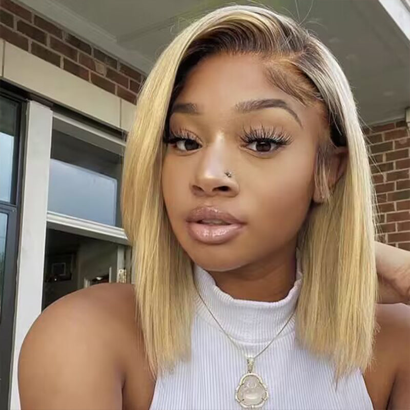 Sterly T4/613 Ombre Colored Bob Wig 13x4 HD Lace Straight Human Hair Wigs