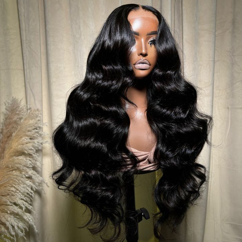 #1 Jet Black Raw Hair Super Double Drawn 13×6 Body Wave Full Lace Frontal Human Hair Wigs 250% Density