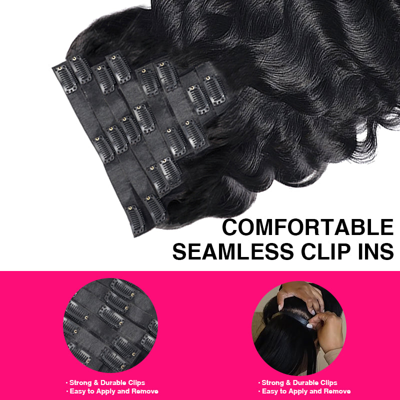 Seamless Clip in Hair Extensions Human Hair Body Wave PU Clip ins with Invise Edge for Women