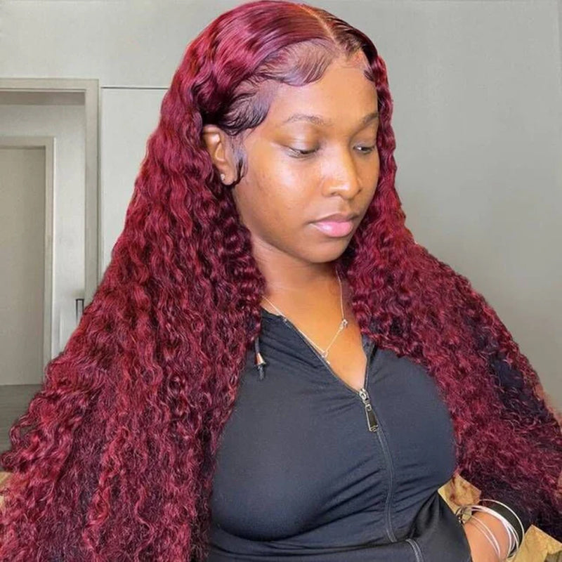 99J Burgundy 13×6 Deep Wave Wig Premium Super Double Drawn Human Hair Wig 250% Density