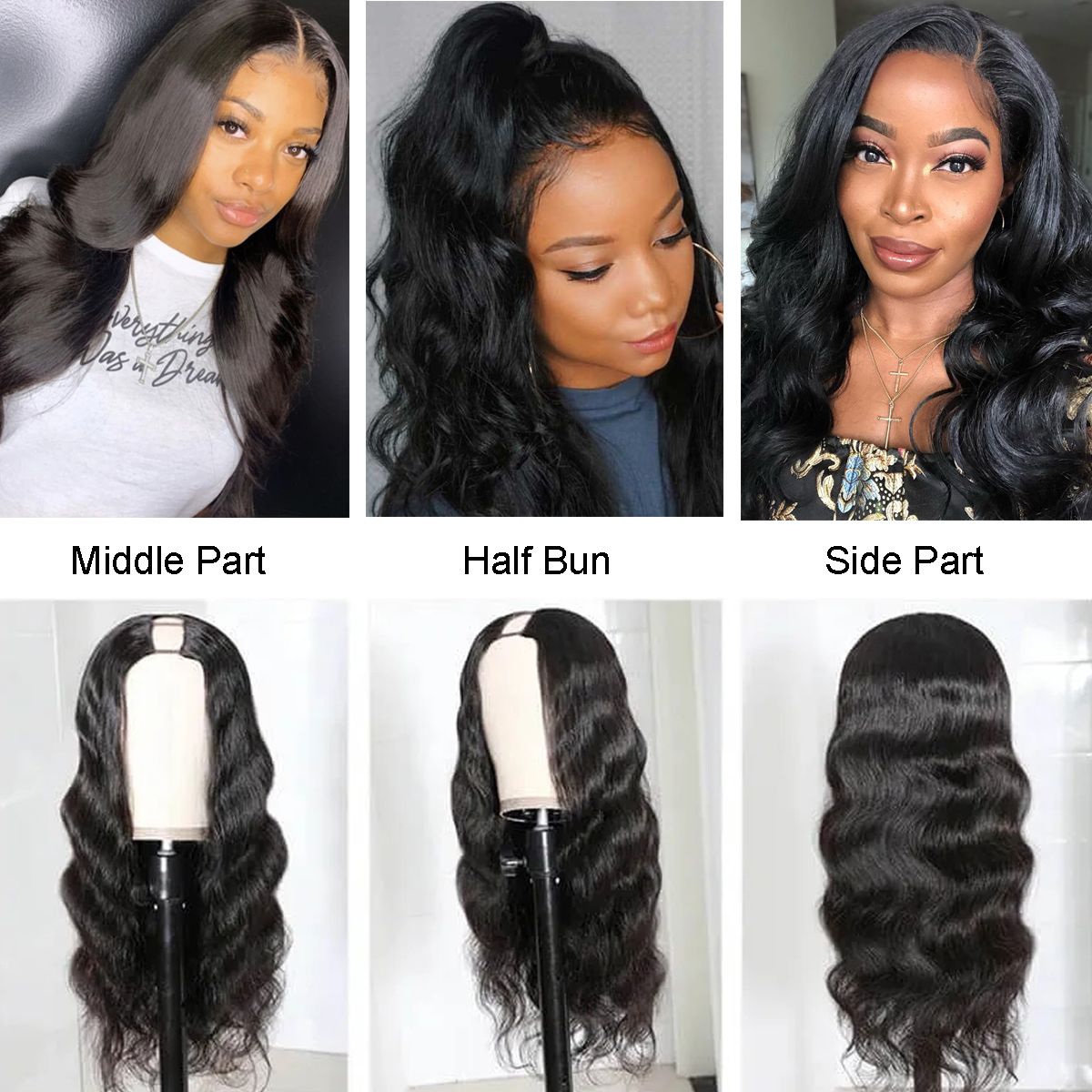 250% Density Glueless U Part body Wave Wigs Human Hair