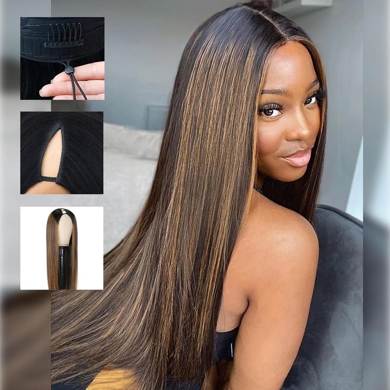 New Drawstring V Part Kinky Straight / Yaki Straight Wig No Leave Out And No Sew In Human Hair Wigs