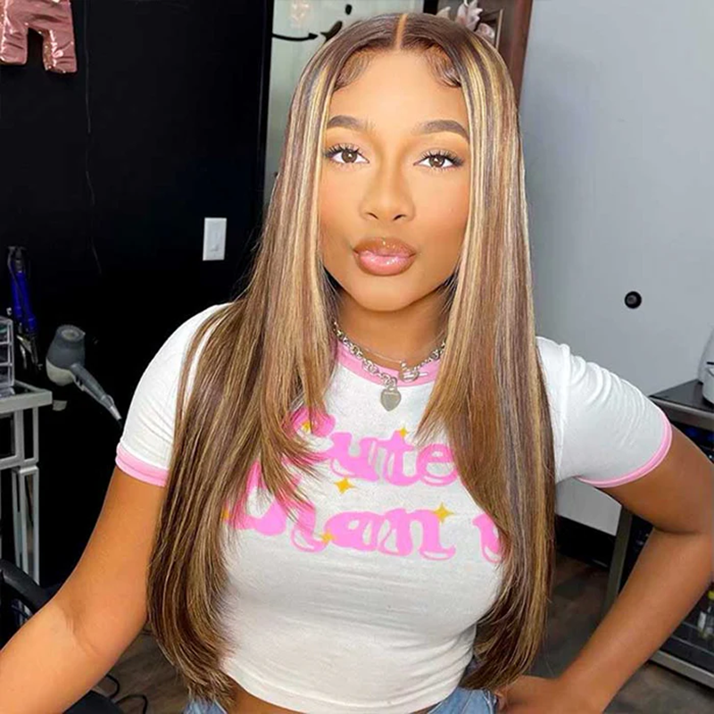 P4/27 Highlight Wear Go Glueless Layered 13×6 Straight Human Hair Wig Sterly Hair
