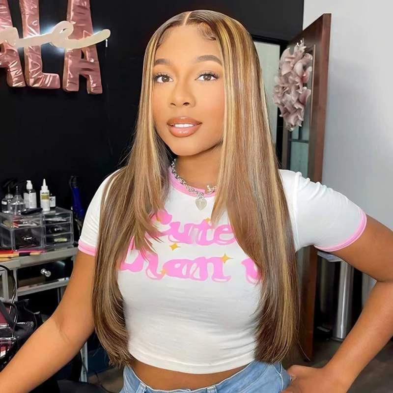P4/27 Highlight Wear Go Glueless Layered 13×6 Straight Human Hair Wig Sterly Hair