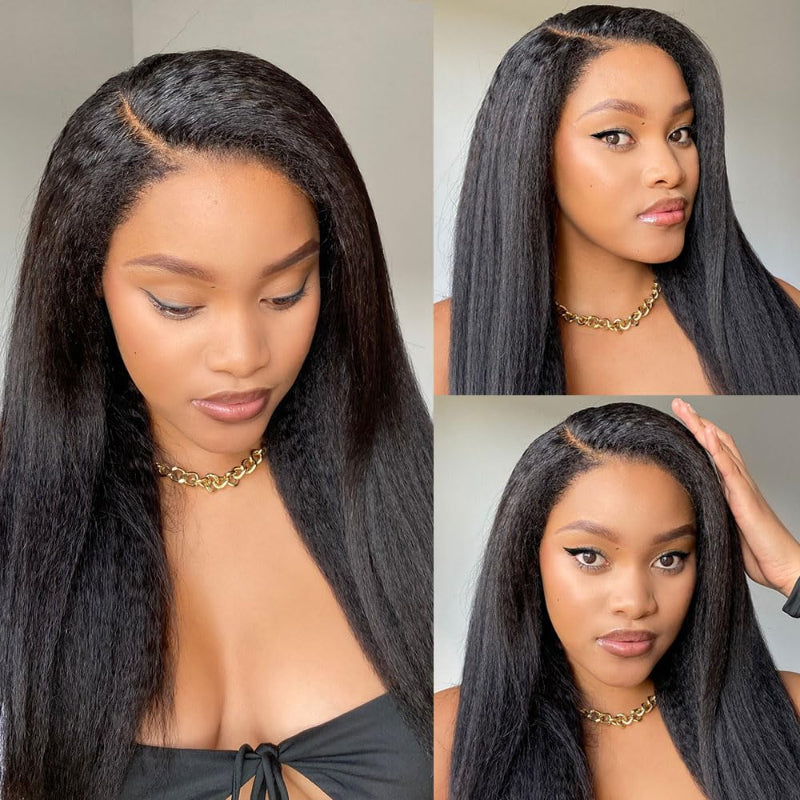 Type 4C Edges Wig | Glueless 360 Yaki Straight / Kinky Straight Lace Frontal Human Hair Wigs With Snug Fit Invisi-Strap