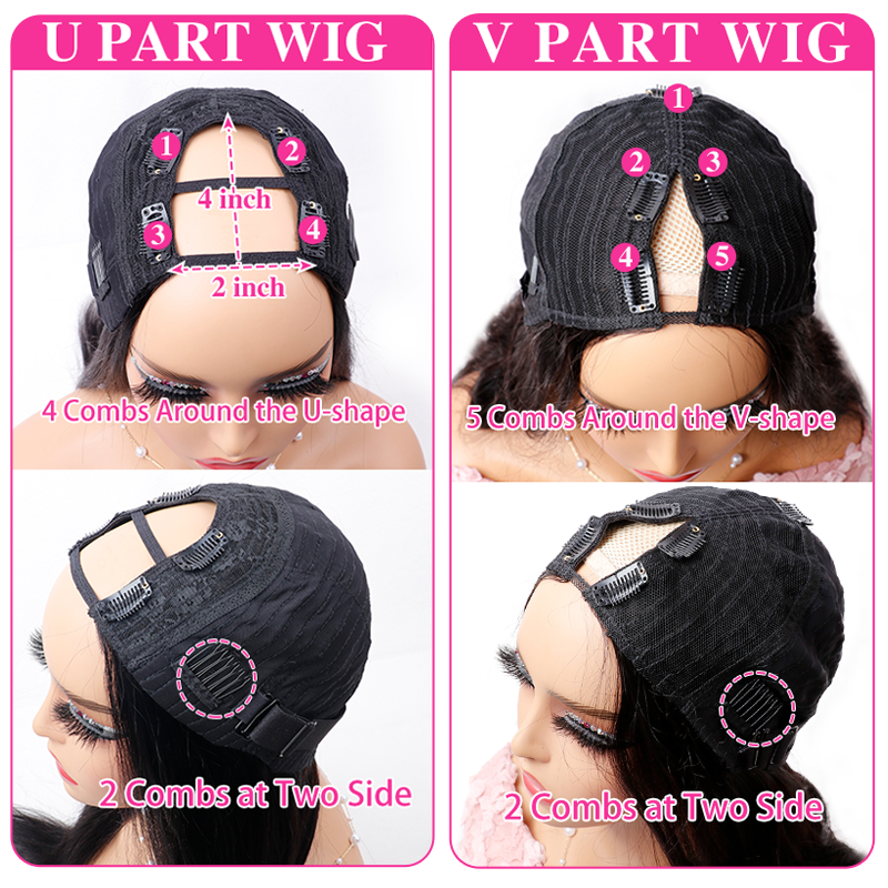 #1 Jet Black Glueless V Part Wig Kinky Straight / Deep Wave / Loose Deep Wave Wigs 250% Density