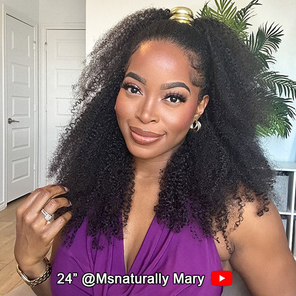 Afro Kinky Curly 3-In-1 Half Wig Glueless Flexi-Fit Drawstring Wig Beginner Friendly