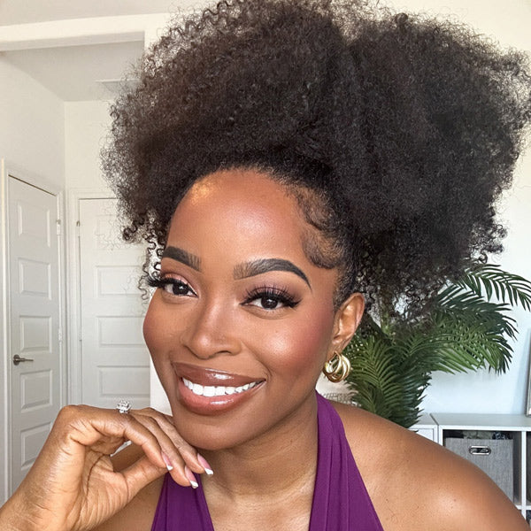 Afro Kinky Curly 3-In-1 Half Wig Glueless Flexi-Fit Drawstring Wig Beginner Friendly