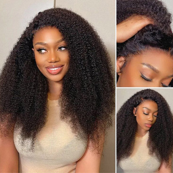 Afro Kinky Curly 3-In-1 Half Wig Glueless Flexi-Fit Drawstring Wig Beginner Friendly