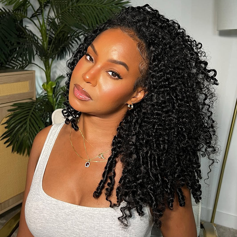 Burmese Curly 3-In-1 Half Wig Glueless Install with Drawstring Beginner Friendly