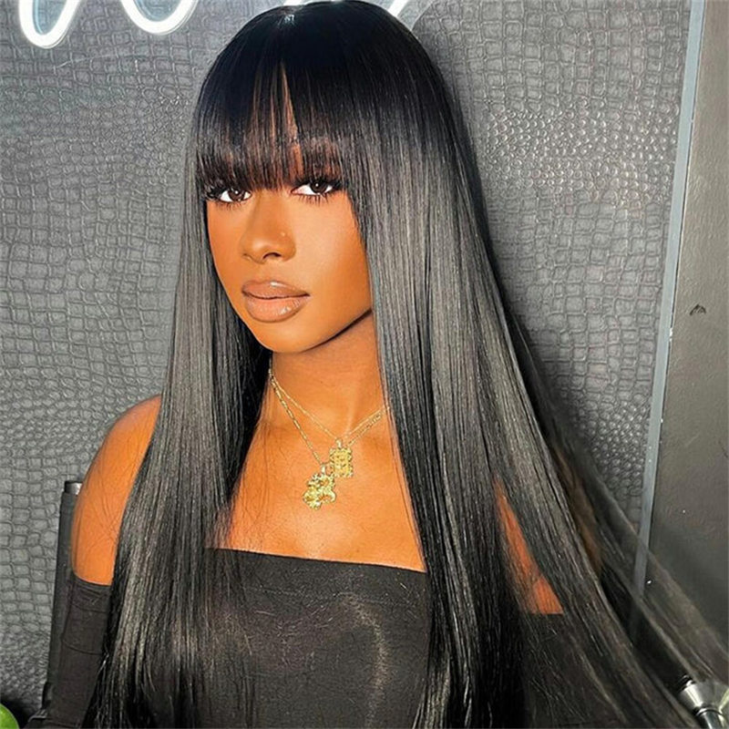 Sterly Ready To Go Glueless Wigs Pre-Bleched Knots Straight Human Hair Wigs With Bangs
