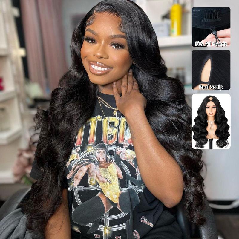 New Drawstring V Part Kinky Straight / Yaki Straight Wig No Leave Out And No Sew In Human Hair Wigs