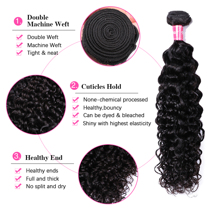 Sterly Hair Water Wave 3 Bundles Virgin Human Hair With 4×4 Lace Closure